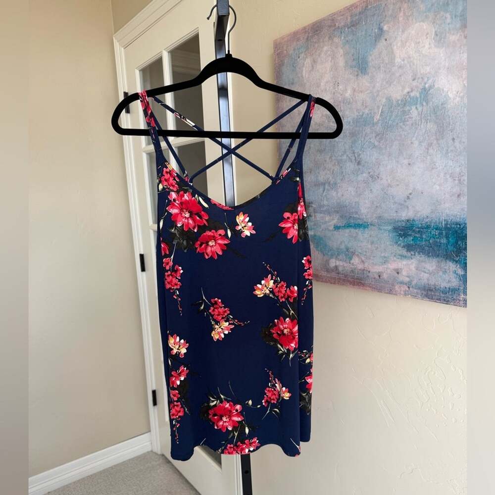 Papermoon Floral Navy Strappy Tank Women’s 3x Plus High Low